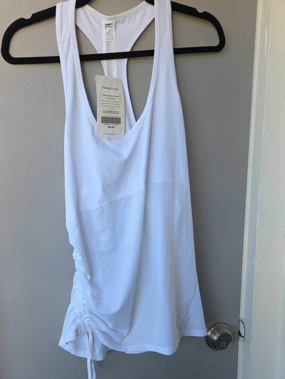 Fabletics White Racerback Workout Tank with Side Drawstring